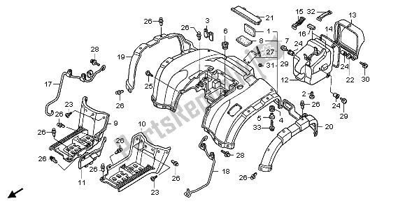 Tutte le parti per il Parafango Posteriore del Honda TRX 500 FA Fourtrax Foreman 2004