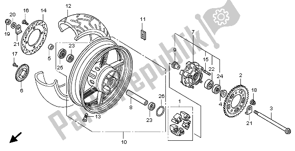 All parts for the Rear Wheel of the Honda CBF 1000T 2009
