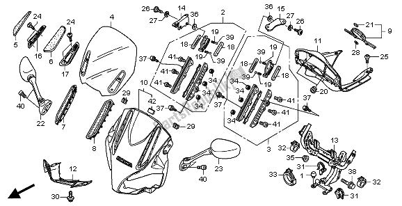 All parts for the Upper Cowl of the Honda CBF 1000 FTA 2010