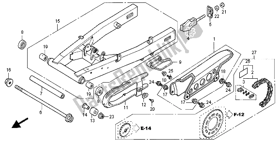 All parts for the Swing Arm of the Honda XR 125L 2004