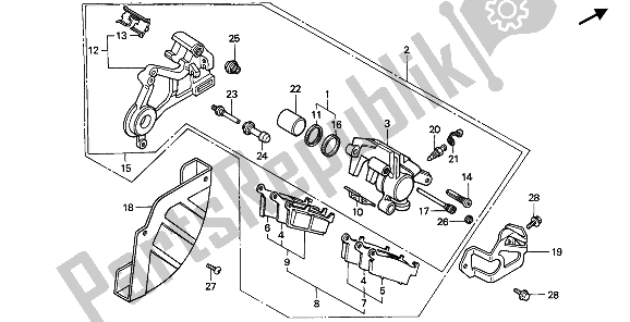 All parts for the Rear Brake Caliper of the Honda CR 500R 1 1992