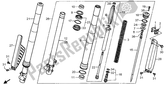 All parts for the Front Fork of the Honda CR 80 RB LW 1998