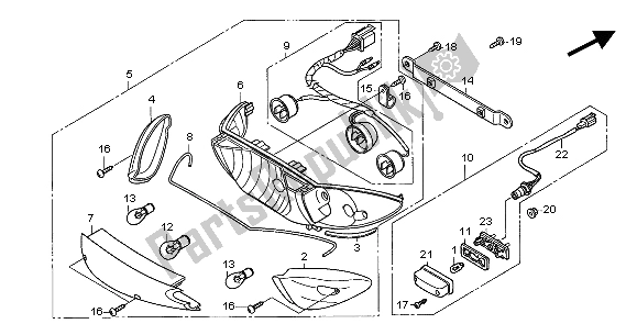 All parts for the Rear Combination Light of the Honda CBF 600S 2004