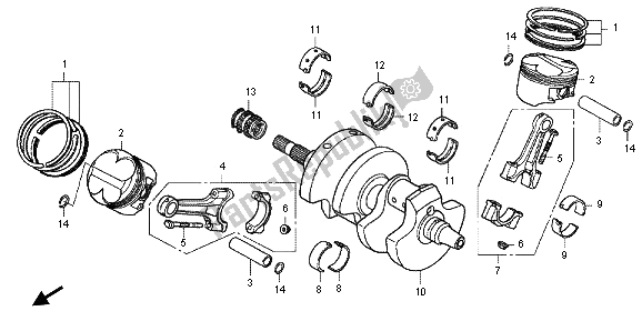 All parts for the Crankshaft & Piston of the Honda VFR 800X 2013