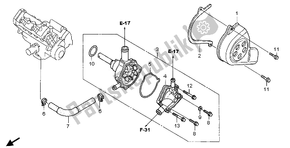 All parts for the Water Pump of the Honda CBR 600F 2007