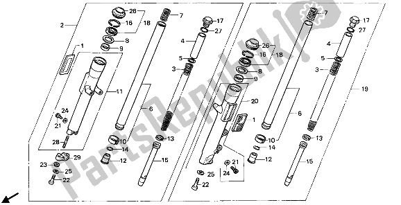 All parts for the Front Fork of the Honda CMX 450C 1988