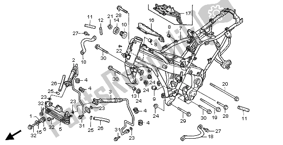 All parts for the Frame Body & Oil Cooler of the Honda CBR 1000F 1996