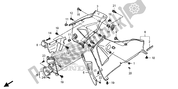 All parts for the Middle Cowl & Lower Cowl (r) of the Honda CBR 600 RR 2013