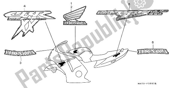 Todas as partes de Listra E Marca do Honda CBR 1100 XX 1998