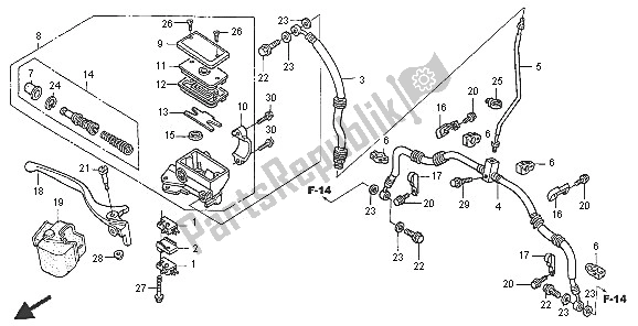 All parts for the Fr. Brake Master Cylinder of the Honda TRX 400 FA Fourtrax Rancher AT 2005