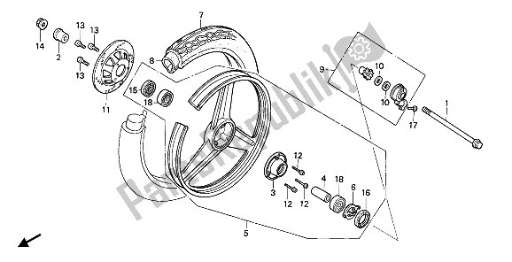 All parts for the Front Wheel of the Honda NSR 50S 1989