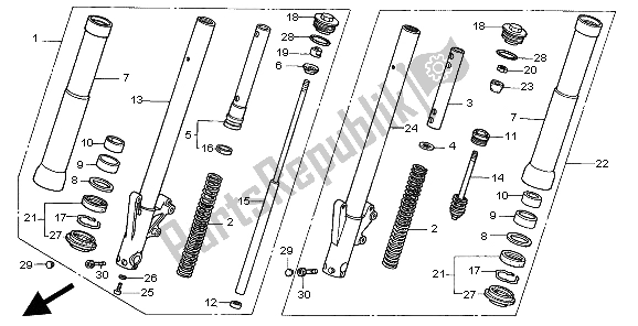 All parts for the Front Fork of the Honda GL 1500C 1998