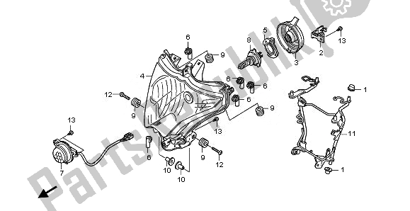 All parts for the Headlight (uk) of the Honda CB 1000R 2011