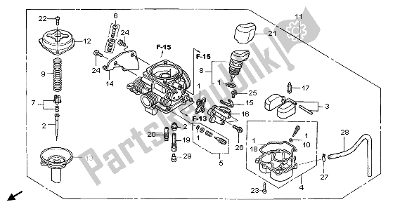 All parts for the Carburetor of the Honda SCV 100F 2006