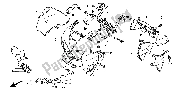 Tutte le parti per il Cappuccio Superiore del Honda VFR 800 FI 1998