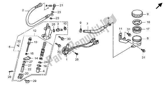 All parts for the Rear Brake Master Cylinder of the Honda GL 1800 2007