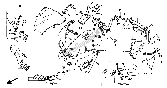 All parts for the Upper Cowl of the Honda VFR 800 FI 2001