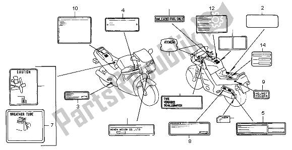 Todas las partes para Etiqueta De Precaución de Honda CBR 1000F 1996