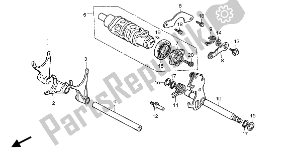 All parts for the Gearshift Drum of the Honda VFR 800 FI 2001