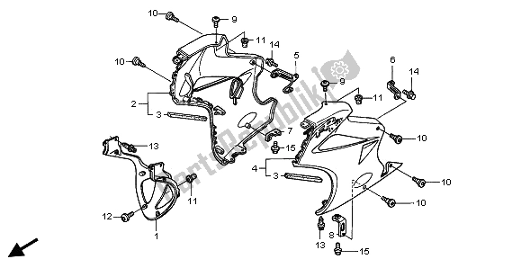 All parts for the Lower Cowl of the Honda VFR 800 2002
