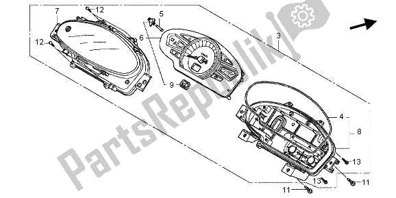 Alle onderdelen voor de Meter (kmh) van de Honda WW 125 2013