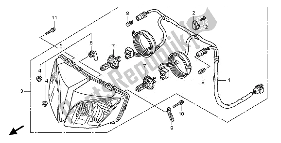 All parts for the Headlight (uk) of the Honda CBF 1000 2008