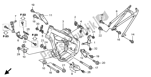 All parts for the Frame Body of the Honda CRF 450R 2009