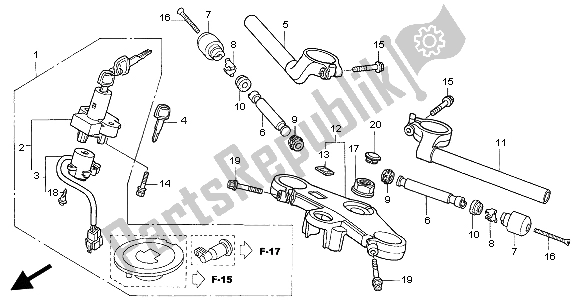 All parts for the Handle Pipe & Top Bridge of the Honda VTR 1000 SP 2004