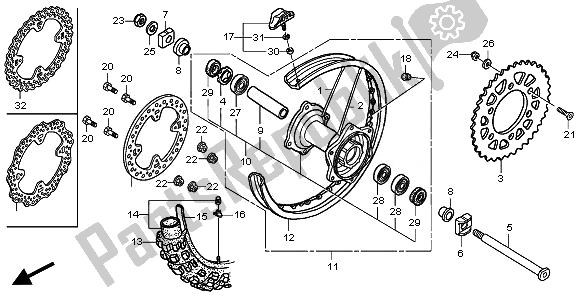 All parts for the Rear Wheel of the Honda CRF 250R 2008