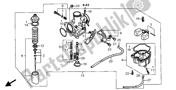 All parts for the Carburetor of the Honda TRX 250X 2010