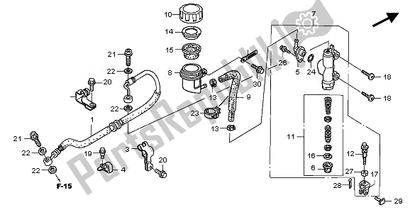 All parts for the Rear Brake Master Cylinder of the Honda TRX 400 EX Sportrax 2008