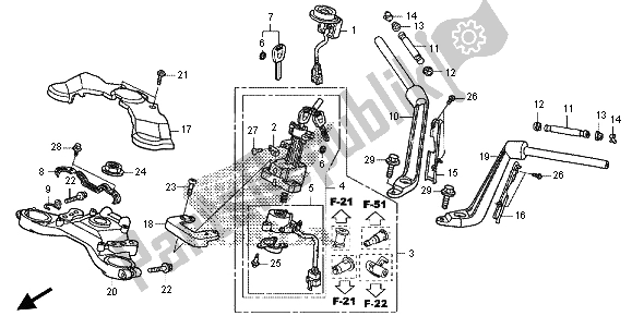 Alle onderdelen voor de Handvatpijp & Hoogste Brug van de Honda GL 1800B 2013