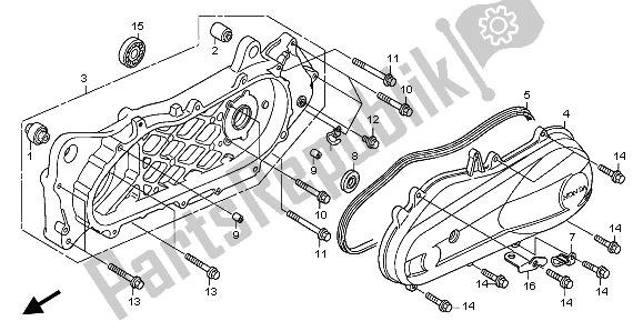 All parts for the Swingarm & Left Crankcase Cover of the Honda NPS 50 2012