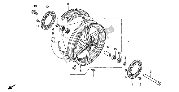 All parts for the Front Wheel of the Honda VFR 750F 1993