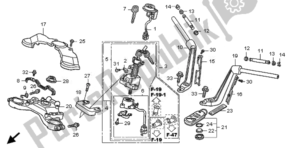 Todas las partes para Manejar Tubo Y Puente Superior de Honda GL 1800 2010