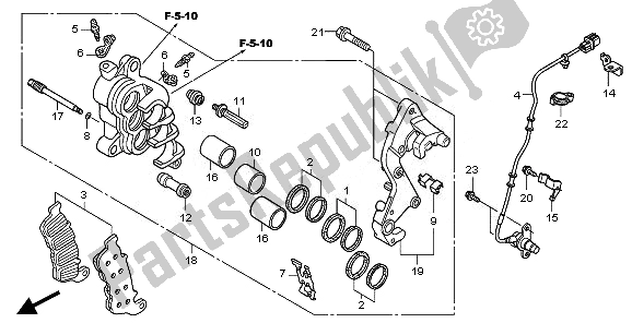 Wszystkie części do Prawy Zacisk Hamulca Przedniego Honda CBF 1000 FTA 2010