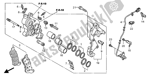 All parts for the Right Front Brake Caliper of the Honda CBF 1000 FTA 2010