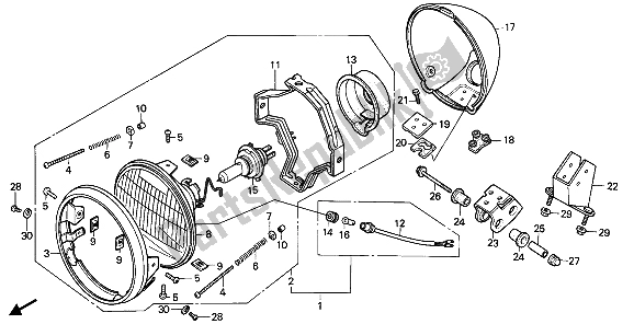 All parts for the Headlight of the Honda VT 600C 1989