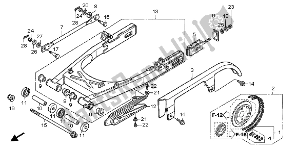 Alle onderdelen voor de Achterbrug van de Honda VT 125C 2003