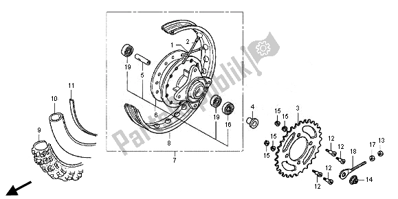 All parts for the Rear Wheel of the Honda CRF 50F 2014