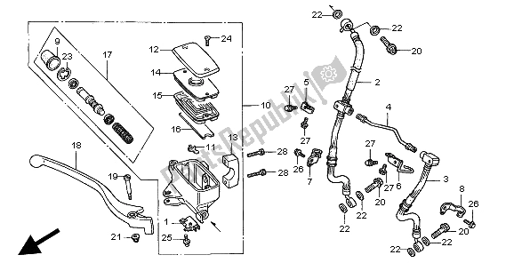 All parts for the Fr. Brake Master Cylinder of the Honda GL 1500C 1998