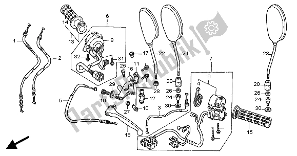 Alle onderdelen voor de Handvat Hendel & Schakelaar & Kabel van de Honda CB 500S 2002