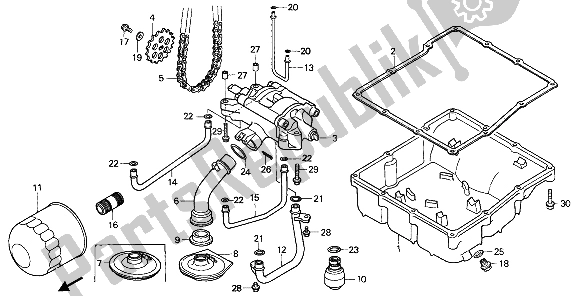 Alle onderdelen voor de Oliefilter & Oliepan & Oliepomp van de Honda VFR 750F 1987