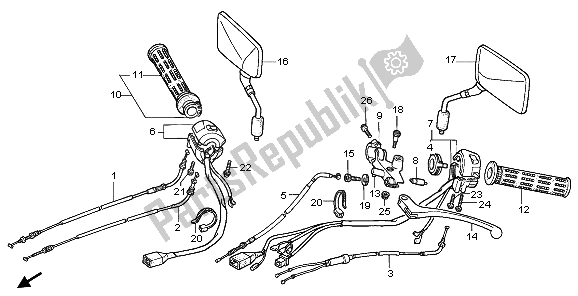 All parts for the Handle Lever & Switch & Cable of the Honda NTV 650 1995