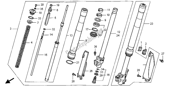 All parts for the Front Fork of the Honda CR 500R 1996