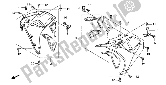 Alle onderdelen voor de Middelste Kap van de Honda CBR 1000 RR 2007