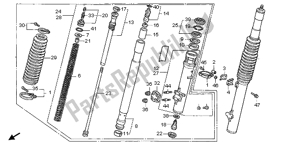 All parts for the Front Fork of the Honda XR 600R 1998