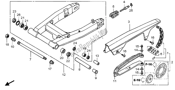 Alle onderdelen voor de Achterbrug van de Honda CBR 1100 XX 2006