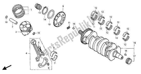 All parts for the Crankshaft & Piston of the Honda CBR 600F 2001