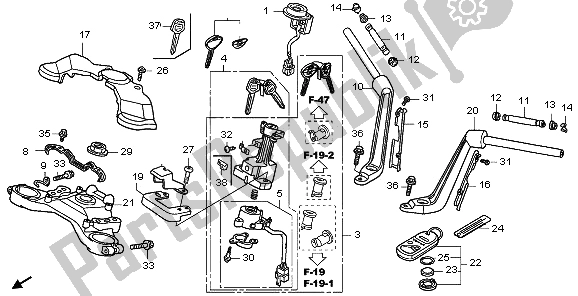 Toutes les pièces pour le Tuyau De Poignée Et Pont Supérieur du Honda GL 1800A 2006